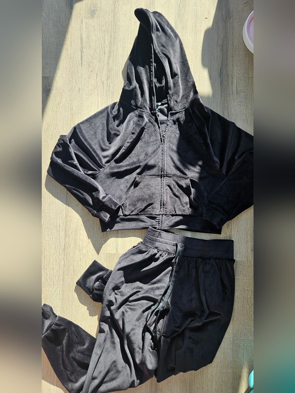 Victoria's Secret Black Velour Hoodie and Joggers Set